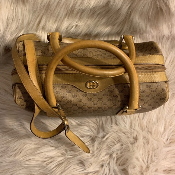 Vintage Gucci Doctor Boston Bag Blue Canvas Good Exterior  Vintage Gucci Boston Canvas Doctor Bag